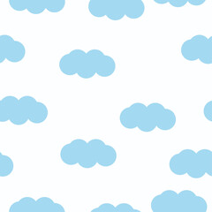 Seamless vector pattern featuring light blue clouds on a white background. Ideal for wallpaper, textile prints, wrapping paper, and nursery decor