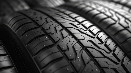 Set of car black tyre on isolated on transparent background.