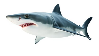 Fototapeta premium Powerful great white shark isolated on pure white background, marine, white background