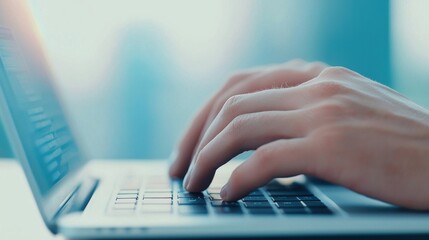 Close-Up of Hands Typing on Laptop Keyboard in Soft Natural Light