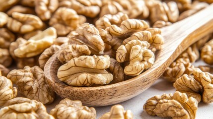Fototapeta premium Walnuts, wooden spoon. Generative AI
