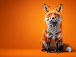 Fototapeta premium Spunky 3D Cartoon Fox with Exaggerated Fluffy Tail and Cheerful Expression