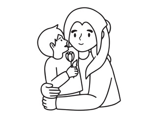 Sketch Mother with Children Black and White