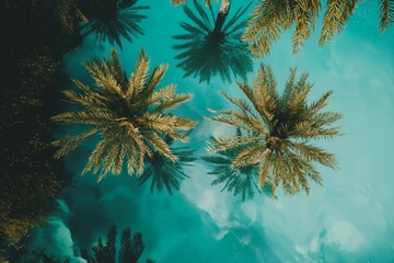 Fototapeta premium A summer vacation at a tropical beach with palm trees awaits, promising to deliver the perfect blend of relaxation and adventure under sunny skies