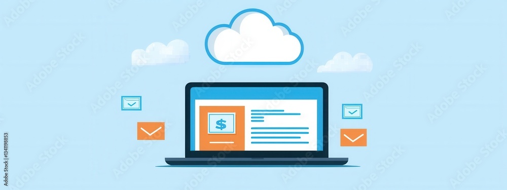 Poster cloud computing concept with laptop and email communication elements