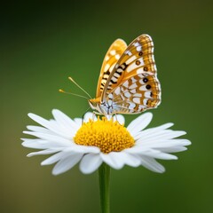 Obraz premium Beautiful Butterfly Perched on White Daisy Flower in Nature Scene