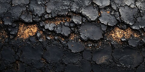 Cracked dark earth, gold flecks, close-up