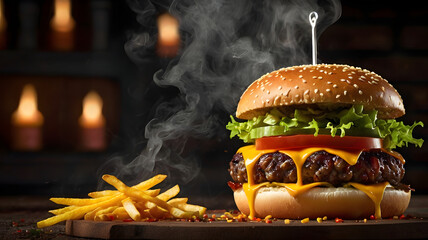 Smoky Delight A Sizzling Burger and Fries Combo 