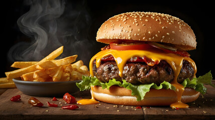 Smoky Delight A Sizzling Burger and Fries Combo 