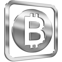 Bitcoin 3D icon with silver metallic effect representing cryptocurrency