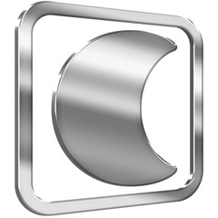 Crescent Moon 3D icon with silver metallic effect