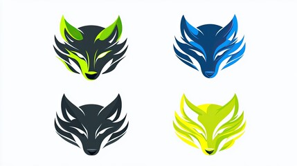 Fototapeta premium Abstract fox head logo designs, colorful, diverse, four variations