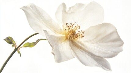 White rose falling white background. Generative AI