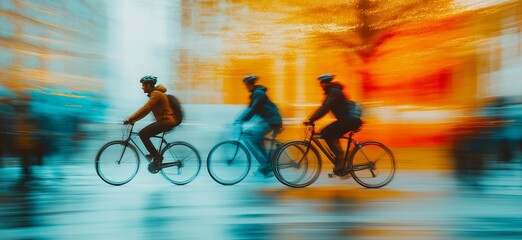 Cycling in the city. Motion blurred people riding bicycles in the city. Urban cycling
