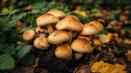 Fototapeta premium Wild mushrooms forest bounty. Generative AI