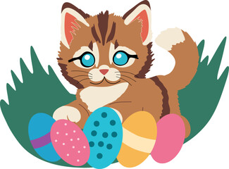Cat with Easter eggs