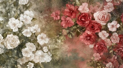 Vintage floral wall art with roses and blossoms