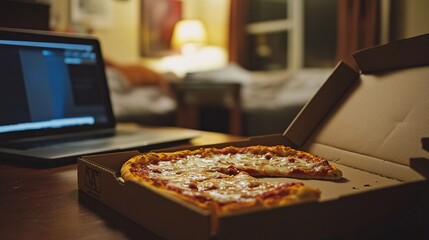 A Half-Open Pizza Box on a Dorm Table Symbolizing Late-Night College Life