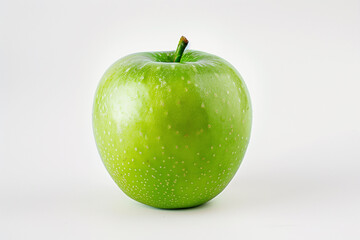 A perfectly ripe green apple with subtle blemishes, set against a clean white backdrop.