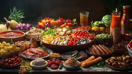 Colorful Assortment of Traditional Foods from Various Cultures