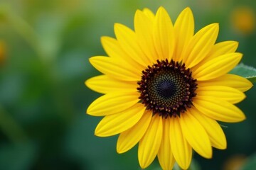 Close-up of a single sunflower, petals vibrant yellow , sunshine, stem