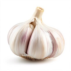 Obraz premium A Close-Up View of a Single Garlic Bulb Showcasing Exposed Cloves