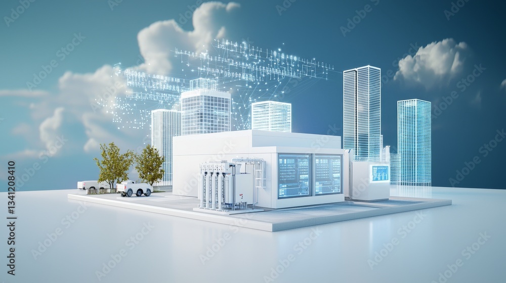 Poster a central control hub integrating solar and wind turbines as renewable energy sources is a key compo