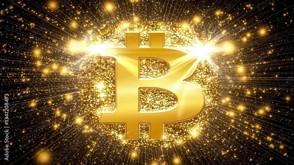 Poster a glowing light and abstract network connections envelop a digital representation of bitcoin, unders