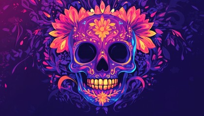 Fototapeta premium Celebration of life mexico illustration vibrant environment close-up ornate calavera skull