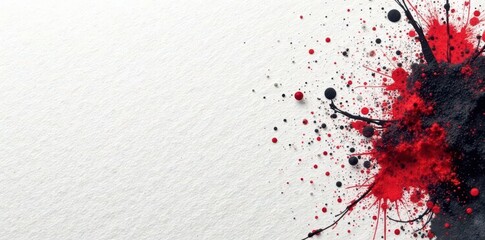 Fototapeta premium Distressed black ink splatters on white, textured paper , pattern, material, worn