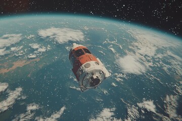 Obraz premium A state-of-the-art space elevator joins Earth to a vast space station, ushering in a new age of space travel and discovery