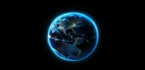 Futuristic concept of global technology represented by a digital illustration of Earth with network connections that glow