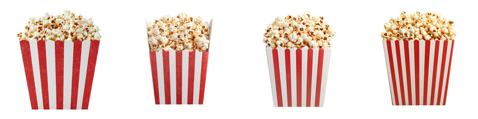 Striped popcorn boxes a classic and beloved movie theater snack enjoyed for its salty crunchy and flavorful appeal