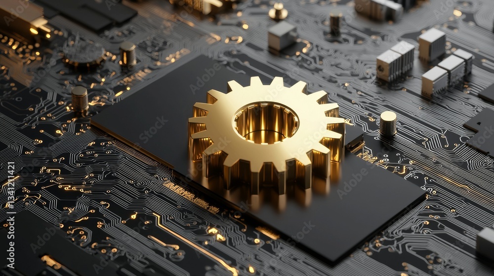 Poster intricate gears symbolize the complex mechanics driving innovation and digital transformation, showc