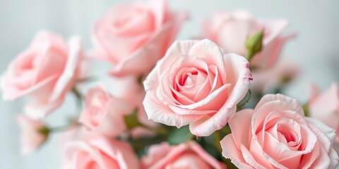 Fototapeta premium Soft focus, light pink roses, blurred background, delicate petals, pastel tones, backdrop, photography