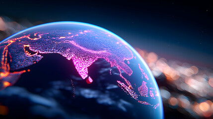 Futuristic Digital Earth Spinning with Bright Continents