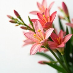 Delicate freesia flower sprigs, vibrant blooms, isolated white backdrop , fresh, image