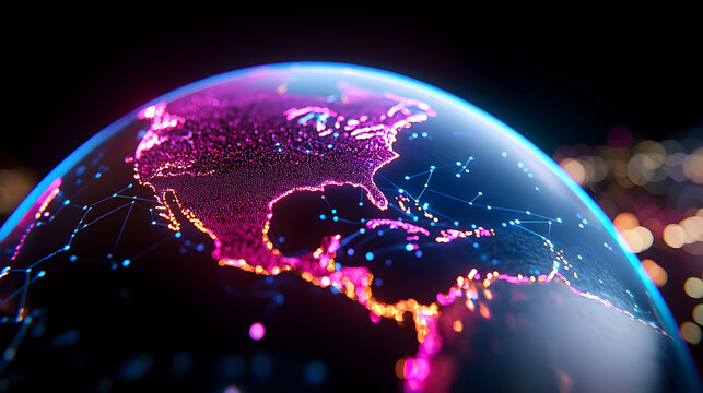 Futuristic Digital Earth Spinning with Network Connections