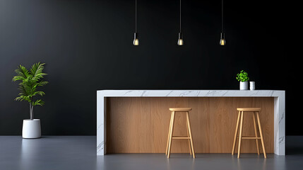 Minimalist Kitchen Interior Design with Natural Wood Cabinets and Marble Counter