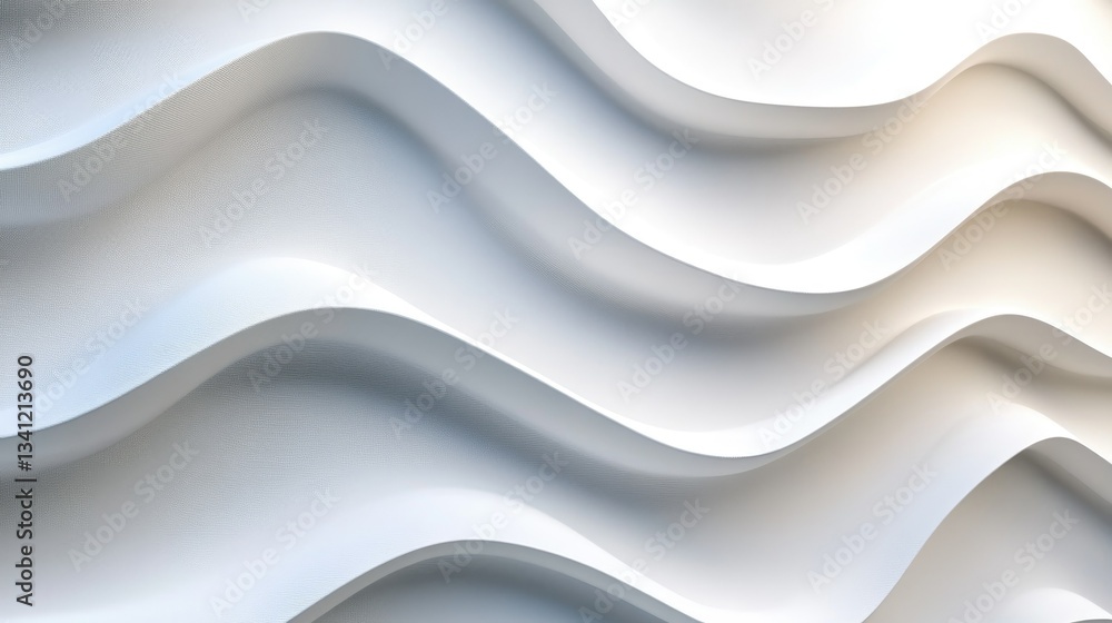 Aufkleber 3d abstract white waveforms with soft shadows, evoking a futuristic and modern atmosphere.