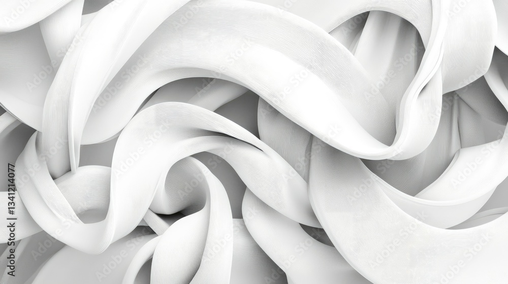 Poster abstract flowing white ribbons forming elegant curves, creating a sense of movement and harmony.