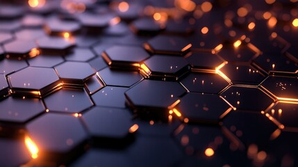 Fototapeta premium Abstract hexagonal grid with a metallic texture and soft ambient lighting, perfect for a tech theme.
