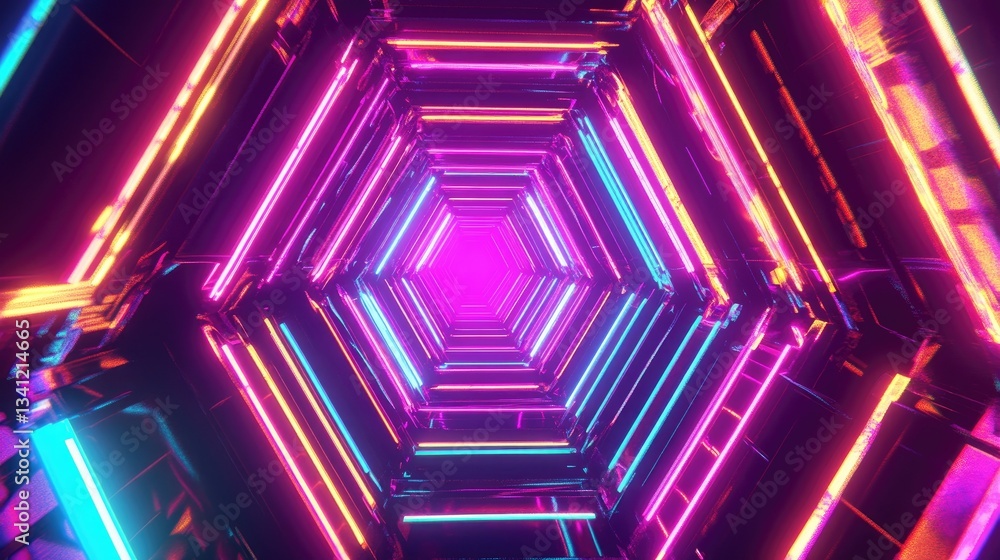 Aufkleber abstract neon-lit hexagonal pattern with depth and perspective, perfect for a digital wallpaper.