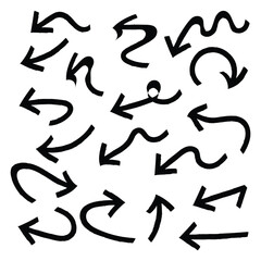 Grunge curved arrows set for business plan, presentation and education. Sign, Symbol, Hand drawn arrow collection in eps 10.