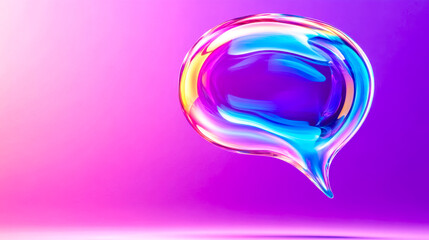 Colorful iridescent speech bubble floating on gradient background
