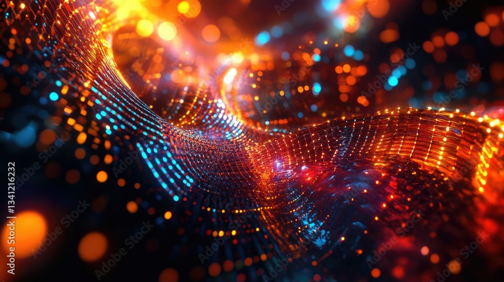 Poster digital honeycomb design with soft glowing lights and a futuristic cyber feel, perfect for a tech ba