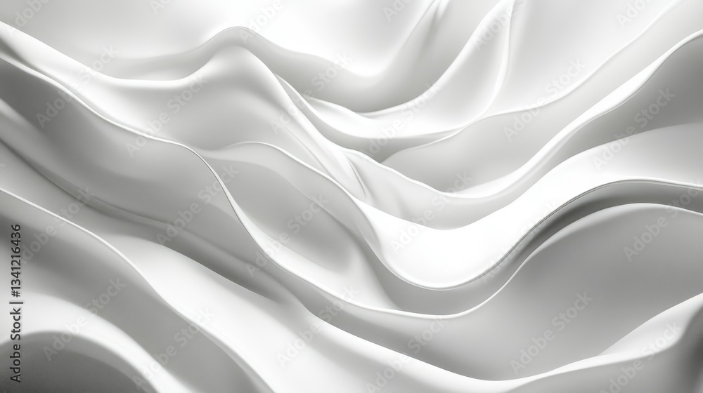 Poster dynamic white wave motion with light and shadow interplay, giving a sense of fluidity and depth.