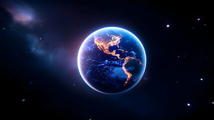 Obraz premium Glowing Earth at Night in Space