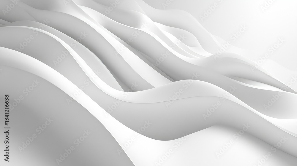 Poster elegant flowing white wave design with soft shadows and smooth curves, creating a minimalist aesthet
