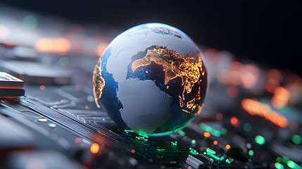 Glowing Earth Hologram on Circuit Board